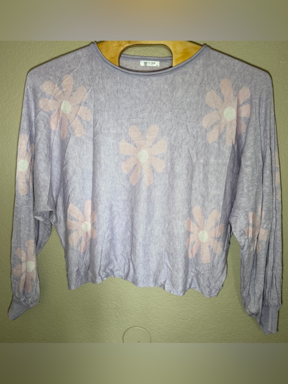 Eloquii Lavender Crewneck Sweater with Light Pink Daisy Print matching shorts